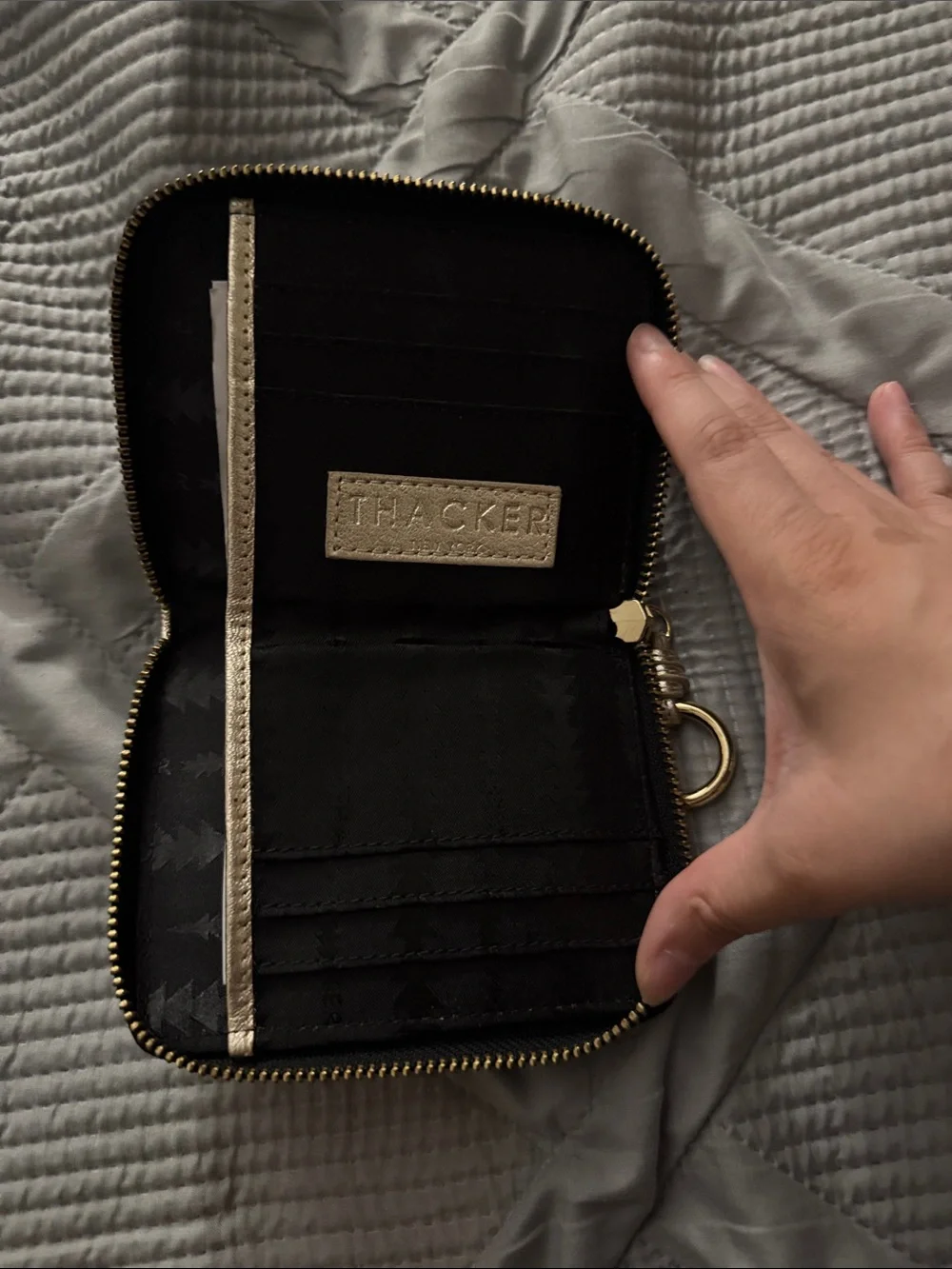 Gold Metallic Card Holder and Zip Wallet with Key Ring